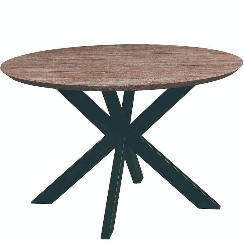 Table à manger ronde moderne en bois de 47" avec piètement métallique géométrique en croix pour salle à manger et cuisine