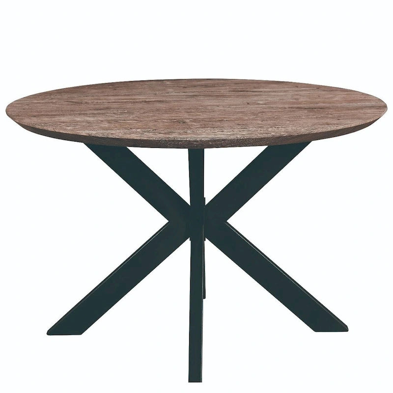 Table à manger ronde moderne en bois de 47" avec piètement métallique géométrique en croix pour salle à manger et cuisine