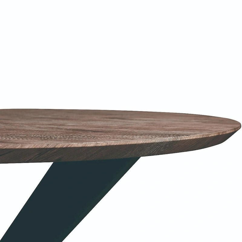 Table à manger ronde moderne en bois de 47" avec piètement métallique géométrique en croix pour salle à manger et cuisine
