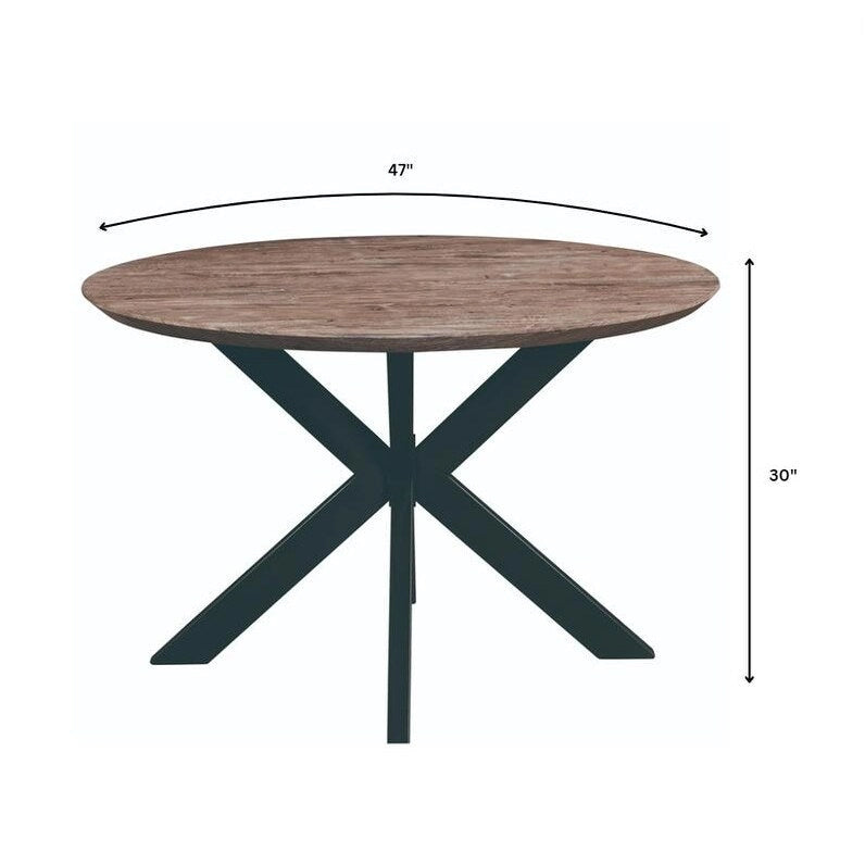 Table à manger ronde moderne en bois de 47" avec piètement métallique géométrique en croix pour salle à manger et cuisine