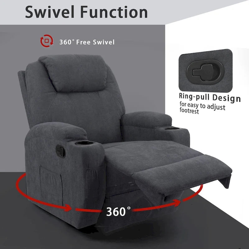 Fauteuil inclinable de massage en tissu pivotant pour salon