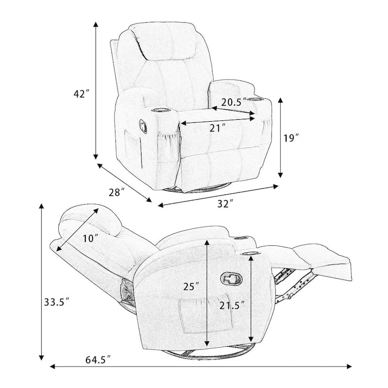 Fauteuil inclinable de massage en tissu pivotant pour salon