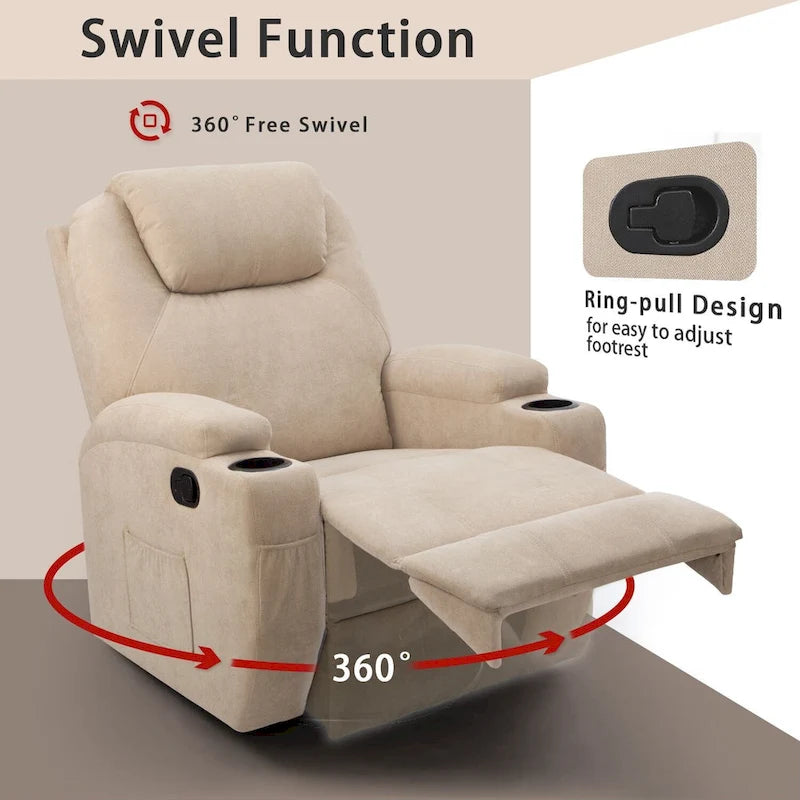 Fauteuil inclinable de massage en tissu pivotant pour salon