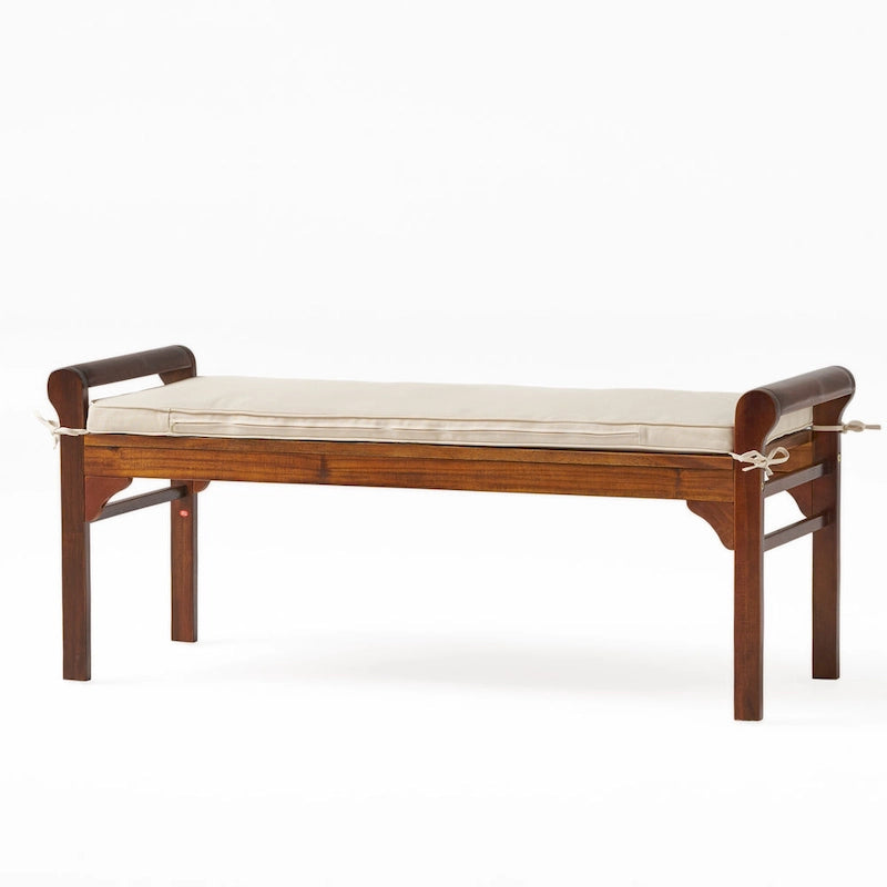 Rustic Acacia Wood Bench with Cushion