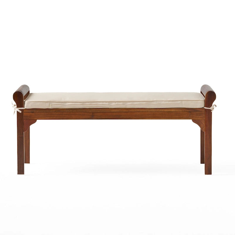 Rustic Acacia Wood Bench with Cushion
