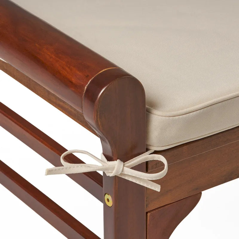 Rustic Acacia Wood Bench with Cushion