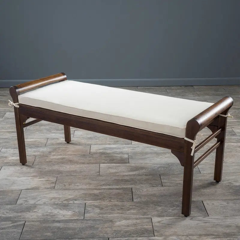 Rustic Acacia Wood Bench with Cushion