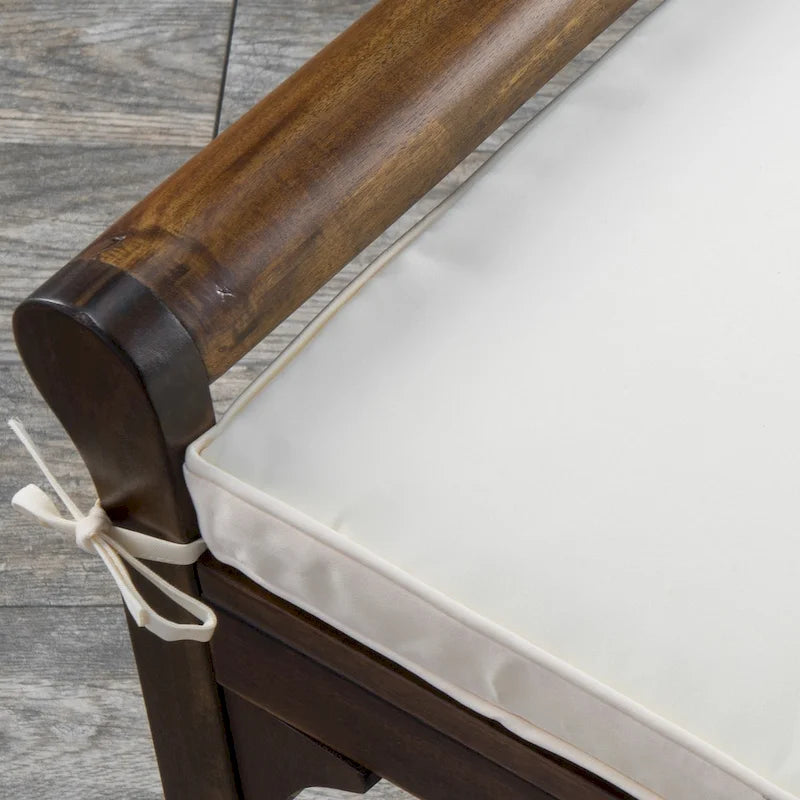 Rustic Acacia Wood Bench with Cushion