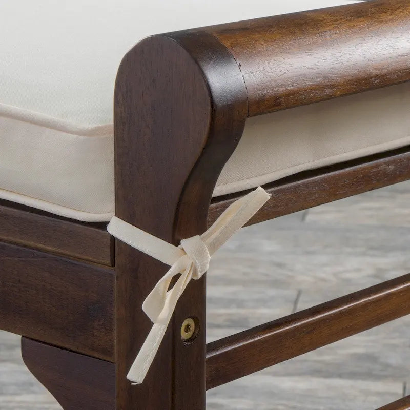 Rustic Acacia Wood Bench with Cushion