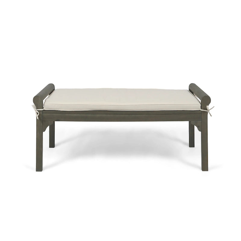 Rustic Acacia Wood Bench with Cushion