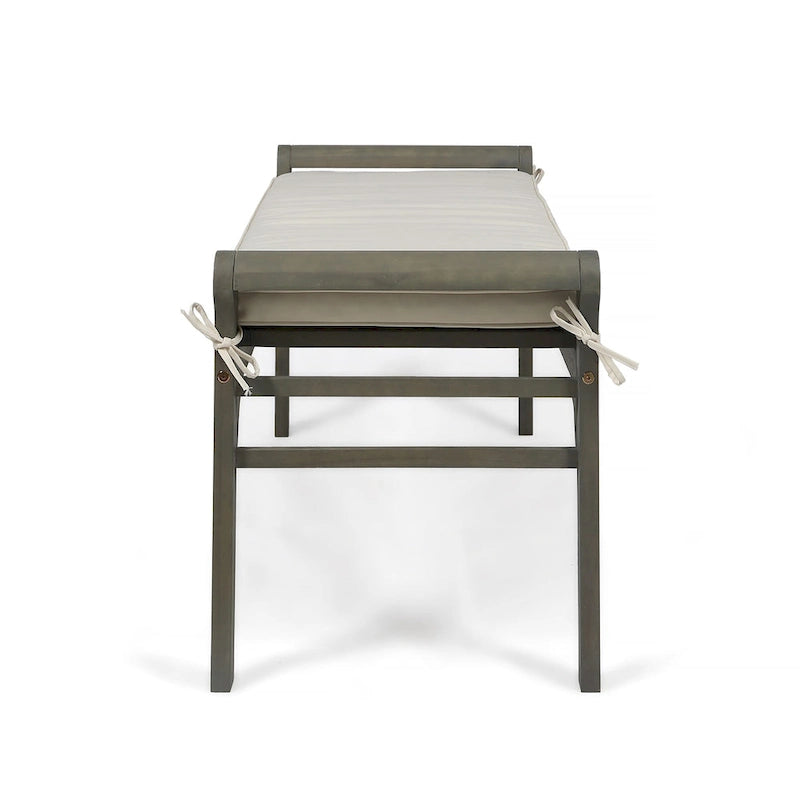 Rustic Acacia Wood Bench with Cushion