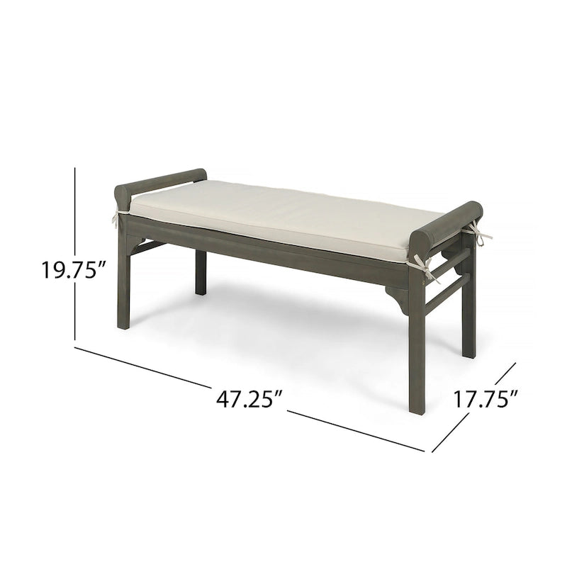 Rustic Acacia Wood Bench with Cushion