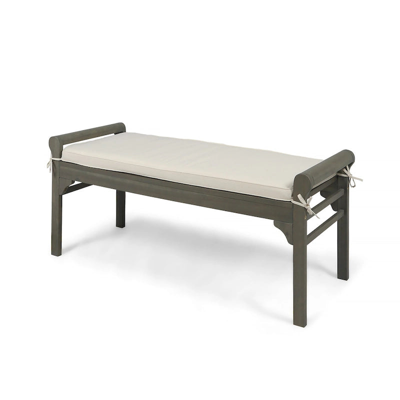 Rustic Acacia Wood Bench with Cushion
