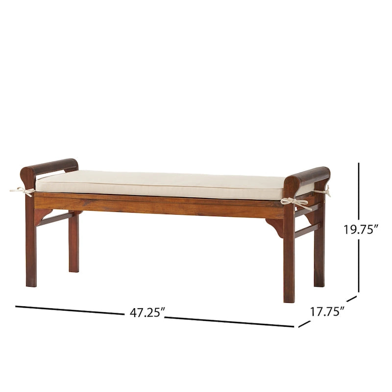 Rustic Acacia Wood Bench with Cushion