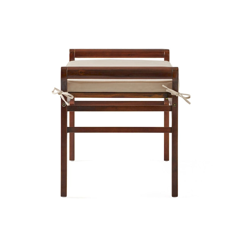 Rustic Acacia Wood Bench with Cushion