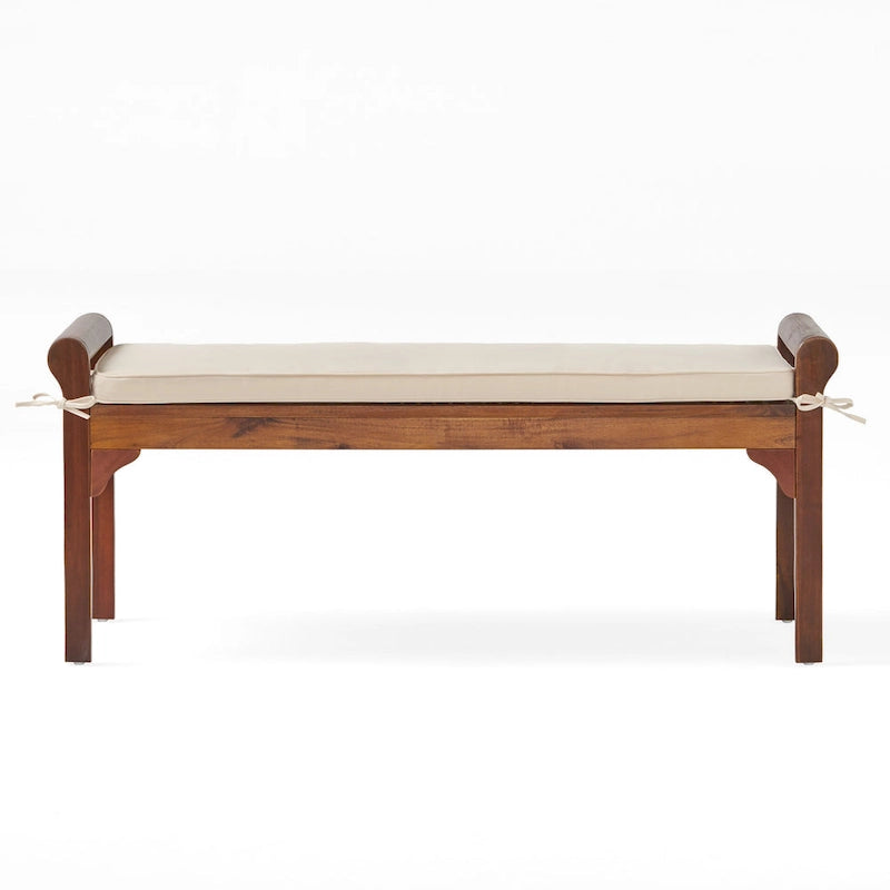 Rustic Acacia Wood Bench with Cushion