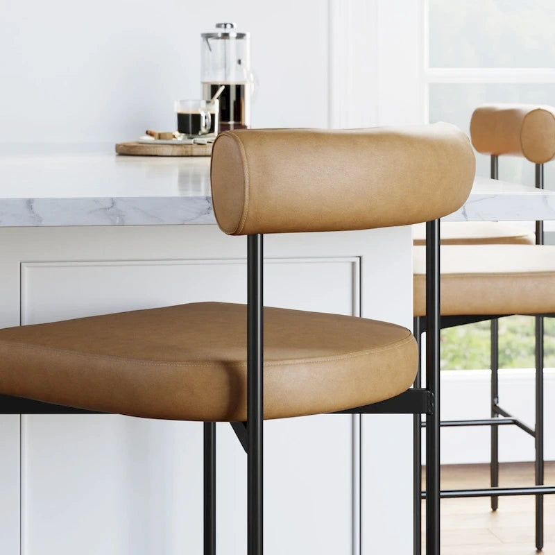 Tabouret de bar hauteur comptoir ou chaise de salle à manger avec dossier et coussin rembourré