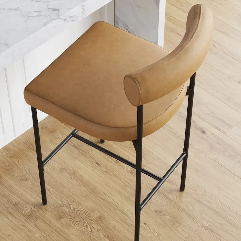 Tabouret de bar hauteur comptoir ou chaise de salle à manger avec dossier et coussin rembourré