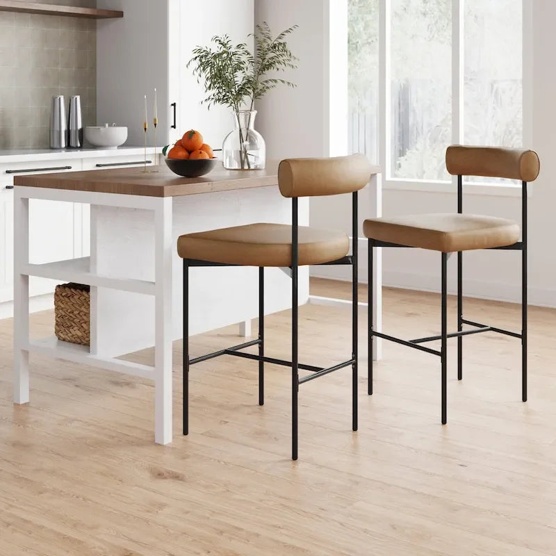 Tabouret de bar hauteur comptoir ou chaise de salle à manger avec dossier et coussin rembourré