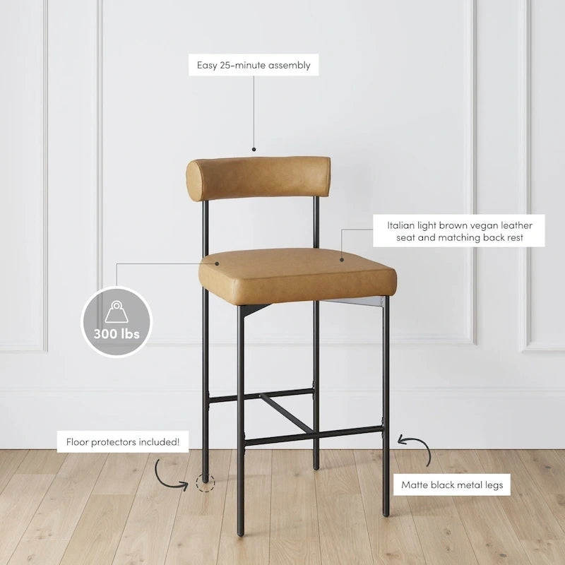 Tabouret de bar hauteur comptoir ou chaise de salle à manger avec dossier et coussin rembourré