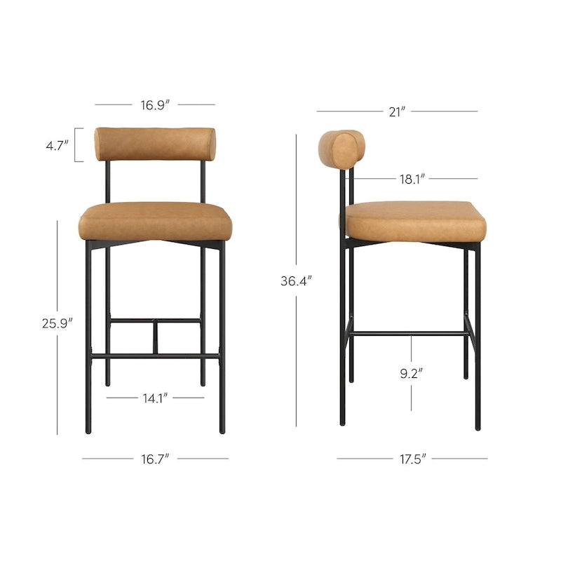 Tabouret de bar hauteur comptoir ou chaise de salle à manger avec dossier et coussin rembourré