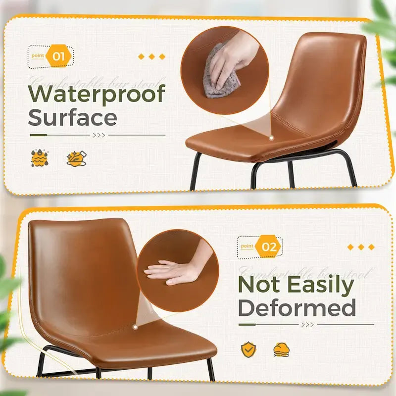 Barstools PU Leather Counter Bar Stool With Back and Footrest Set of 2, Brown
