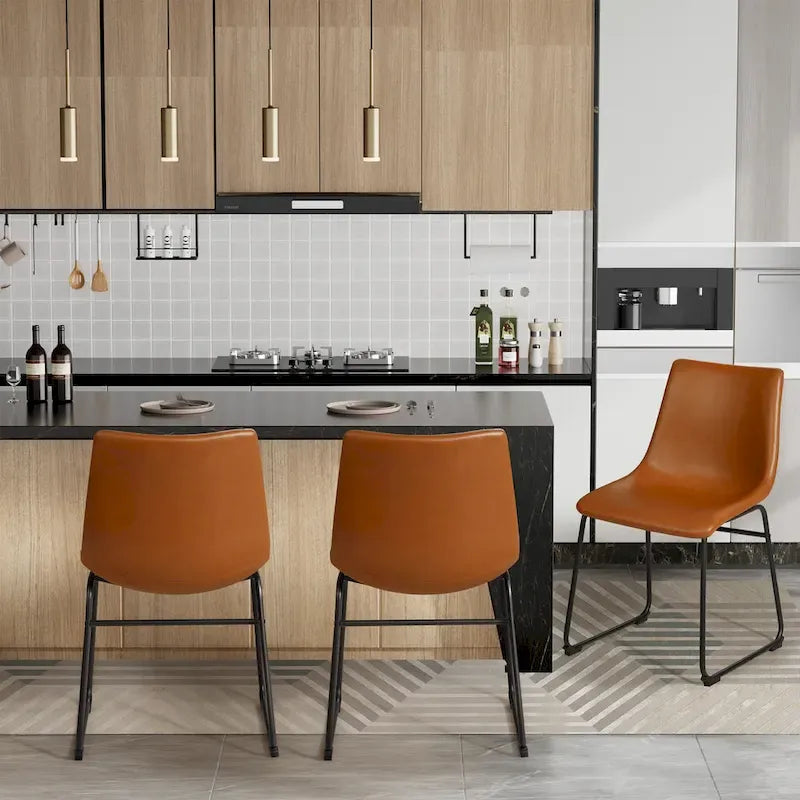 Barstools PU Leather Counter Bar Stool With Back and Footrest Set of 2, Brown