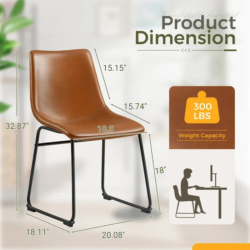 Barstools PU Leather Counter Bar Stool With Back and Footrest Set of 2, Brown