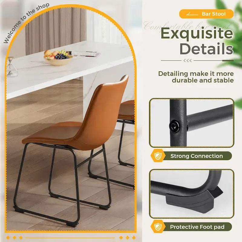Barstools PU Leather Counter Bar Stool With Back and Footrest Set of 2, Brown