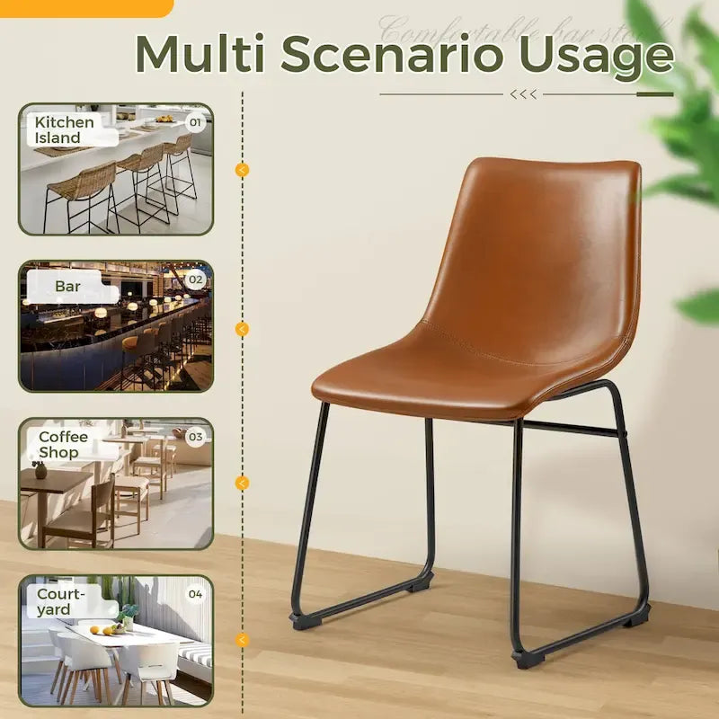 Barstools PU Leather Counter Bar Stool With Back and Footrest Set of 2, Brown