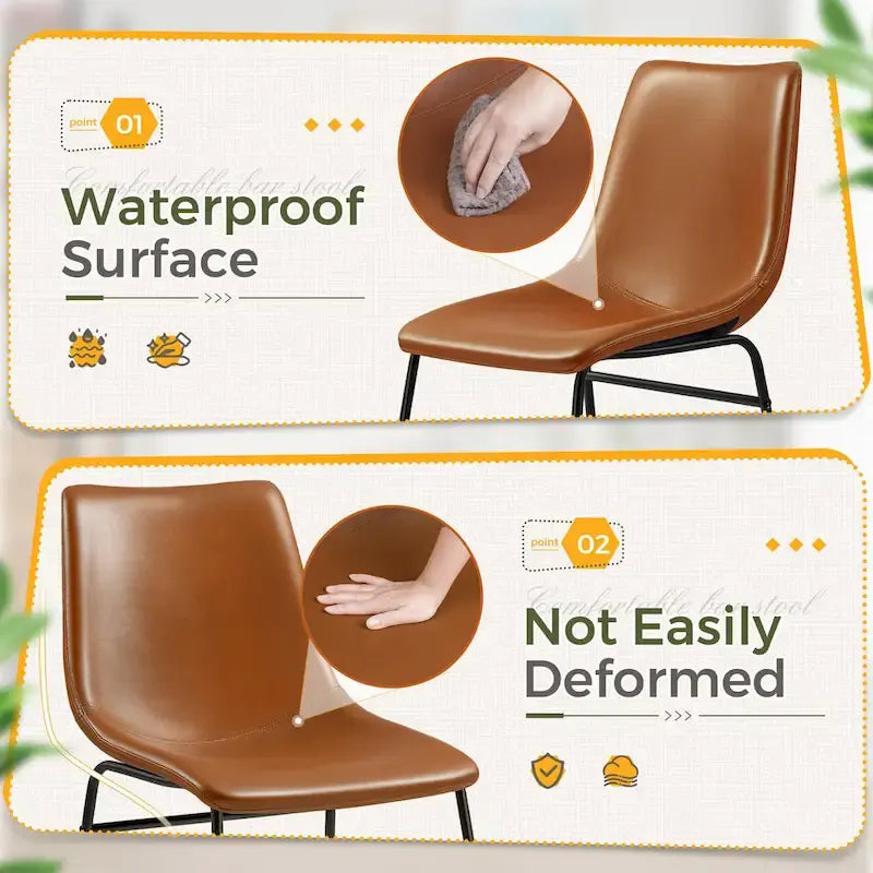 Barstools PU Leather Counter Bar Stool With Back and Footrest Set of 2, Brown
