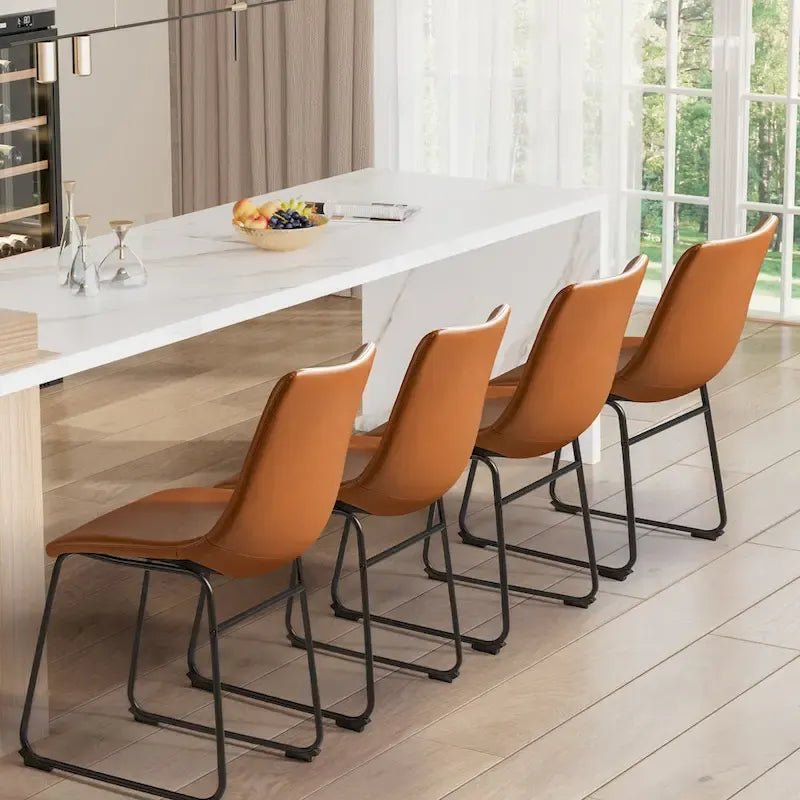 Barstools PU Leather Counter Bar Stool With Back and Footrest Set of 2, Brown