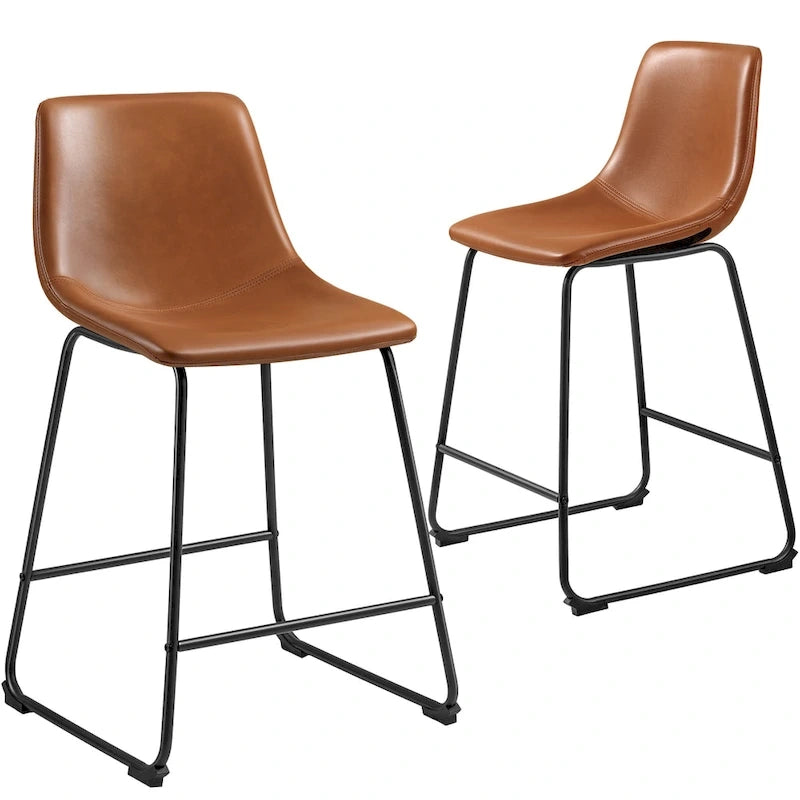 Barstools PU Leather Counter Bar Stool With Back and Footrest Set of 2, Brown