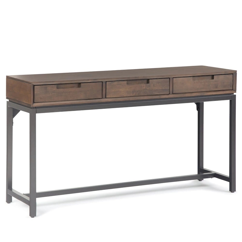 Console industrielle de 54 po de large en BOIS MASSIF et métal, couleur noyer brun - 54 larg. x 16 prof. x 30 haut.