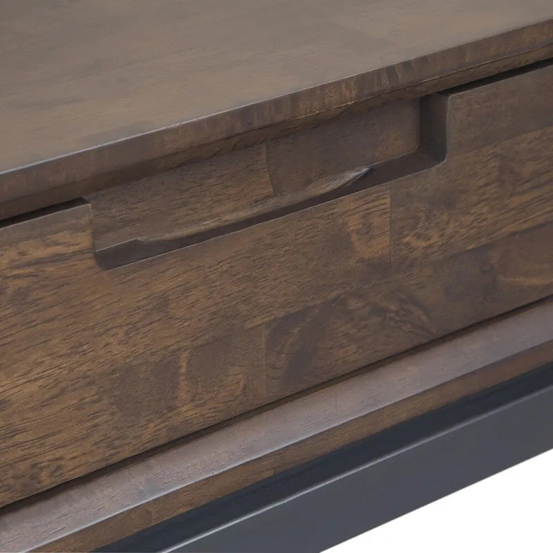Console industrielle de 54 po de large en BOIS MASSIF et métal, couleur noyer brun - 54 larg. x 16 prof. x 30 haut.