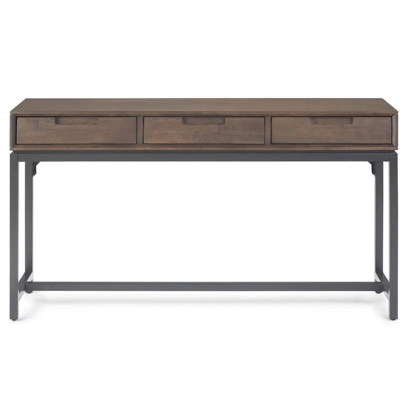 Console industrielle de 54 po de large en BOIS MASSIF et métal, couleur noyer brun - 54 larg. x 16 prof. x 30 haut.