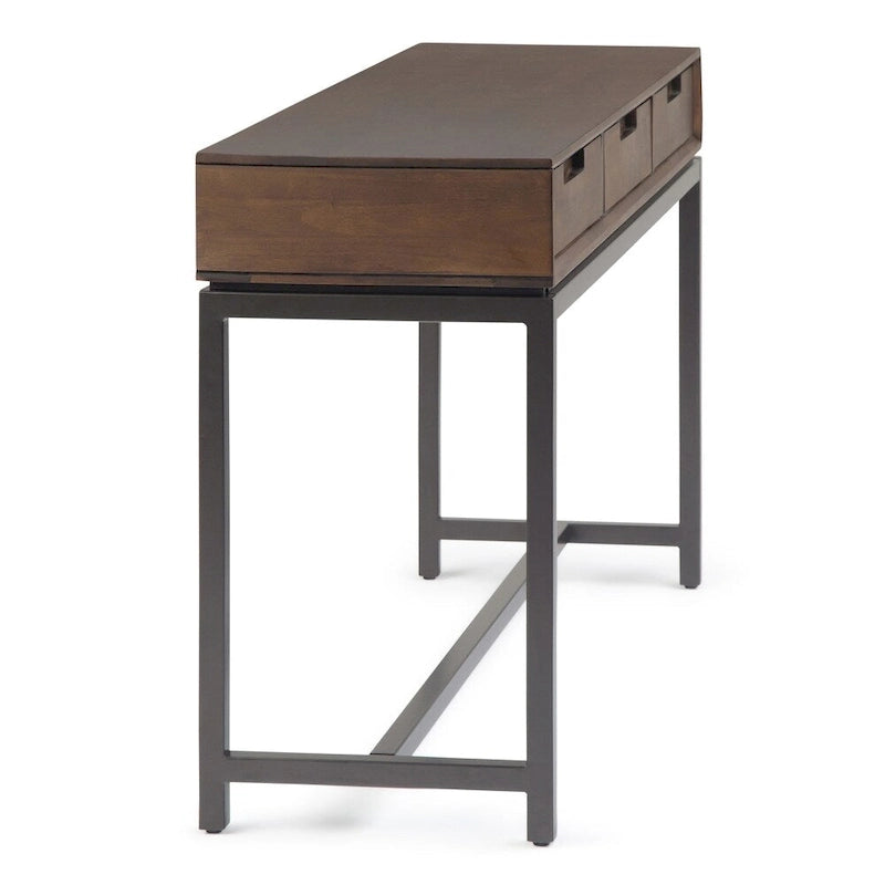 Console industrielle de 54 po de large en BOIS MASSIF et métal, couleur noyer brun - 54 larg. x 16 prof. x 30 haut.