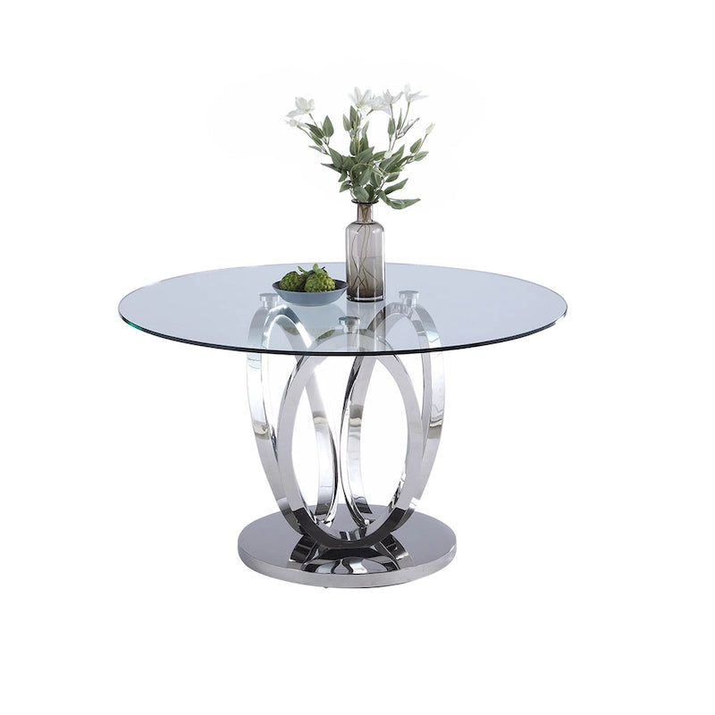 Round Glass Top Dining Table - Steel