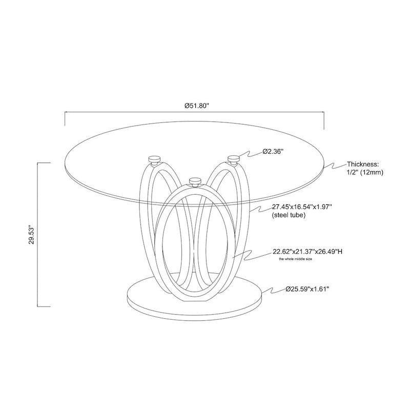 Round Glass Top Dining Table - Steel