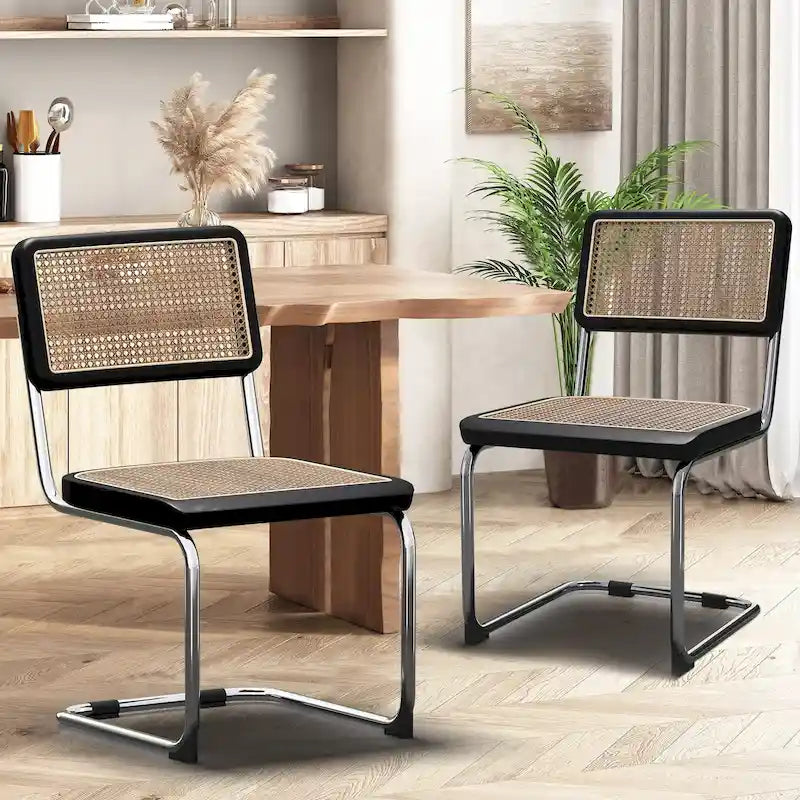 Lot de 2 chaises de salle à manger, chaises de cuisine en rotin naturel tapissées, chaises d'appoint sans accoudoirs