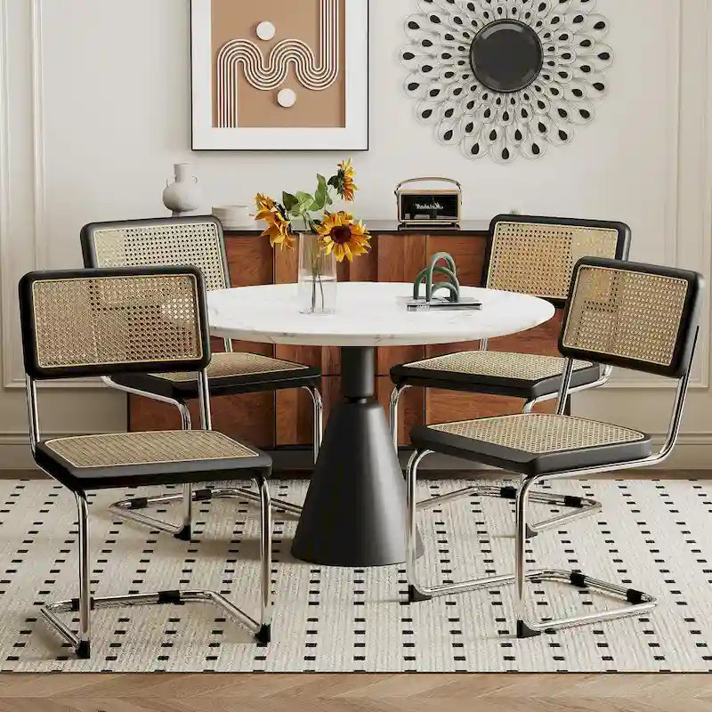 Lot de 2 chaises de salle à manger, chaises de cuisine en rotin naturel tapissées, chaises d'appoint sans accoudoirs