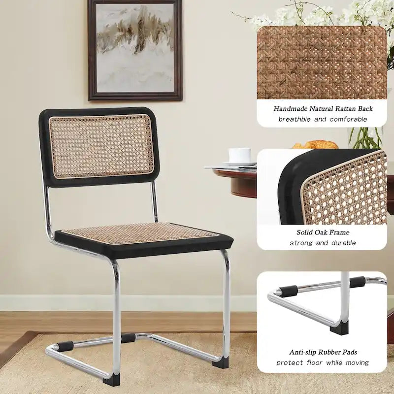 Lot de 2 chaises de salle à manger, chaises de cuisine en rotin naturel tapissées, chaises d'appoint sans accoudoirs