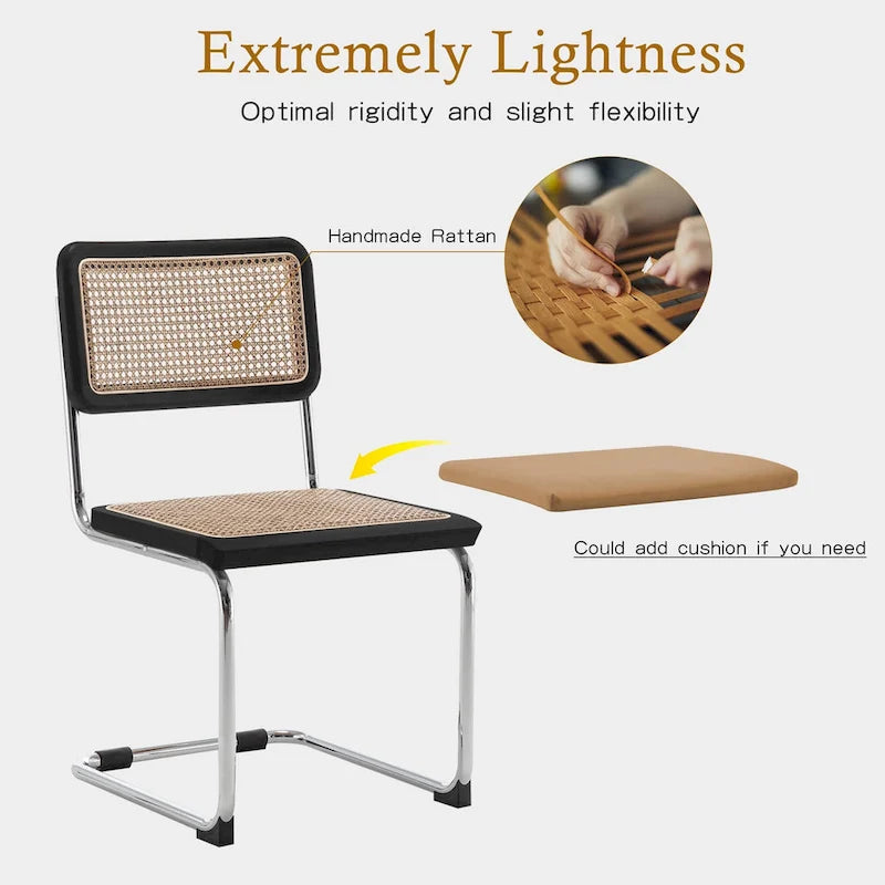 Lot de 2 chaises de salle à manger, chaises de cuisine en rotin naturel tapissées, chaises d'appoint sans accoudoirs
