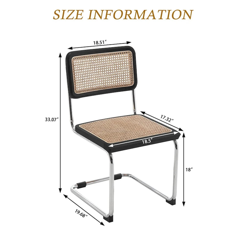 Lot de 2 chaises de salle à manger, chaises de cuisine en rotin naturel tapissées, chaises d'appoint sans accoudoirs