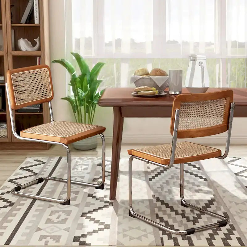 Lot de 2 chaises de salle à manger, chaises de cuisine en rotin naturel tapissées, chaises d'appoint sans accoudoirs
