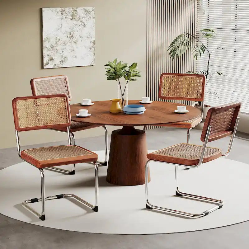 Lot de 2 chaises de salle à manger, chaises de cuisine en rotin naturel tapissées, chaises d'appoint sans accoudoirs