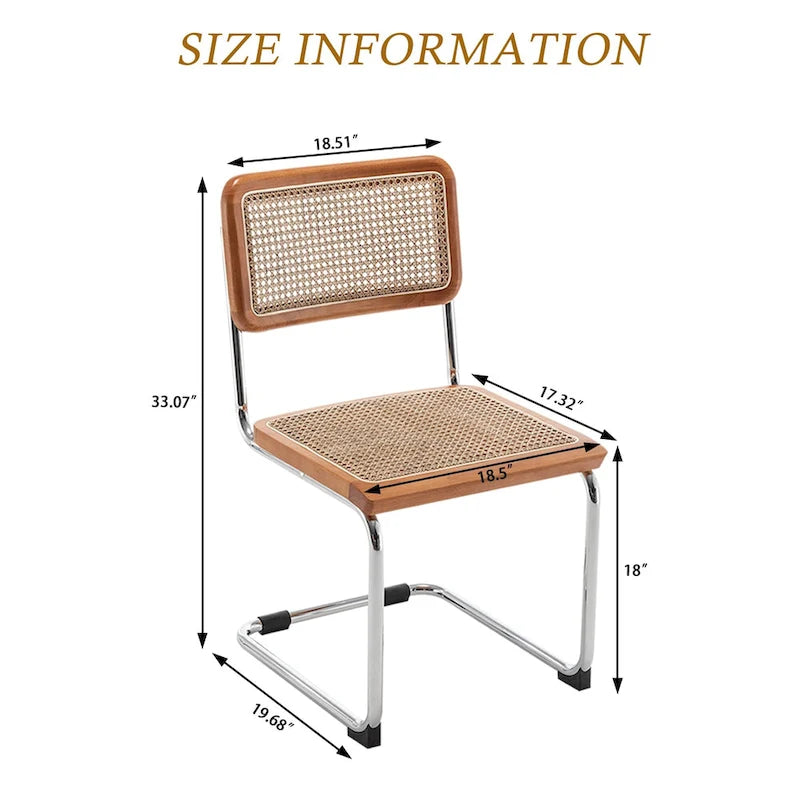 Lot de 2 chaises de salle à manger, chaises de cuisine en rotin naturel tapissées, chaises d'appoint sans accoudoirs