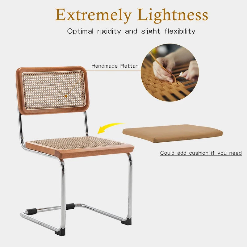 Lot de 2 chaises de salle à manger, chaises de cuisine en rotin naturel tapissées, chaises d'appoint sans accoudoirs