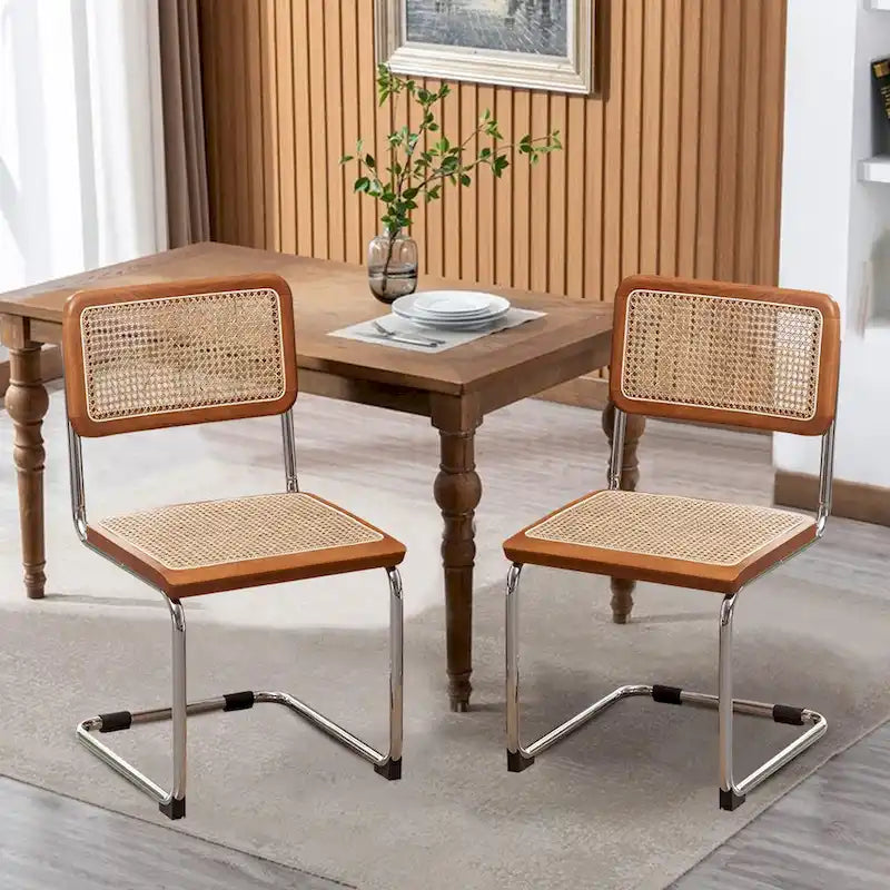 Lot de 2 chaises de salle à manger, chaises de cuisine en rotin naturel tapissées, chaises d'appoint sans accoudoirs
