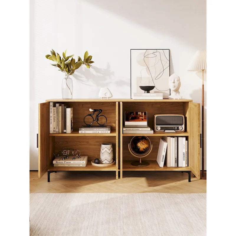 Buffet de cuisine avec portes décorées en rotin